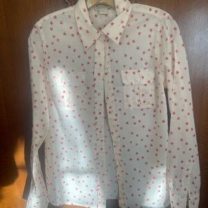 Cotton Lucky Long Sleeved Blouse with Red Stars, Size Small.